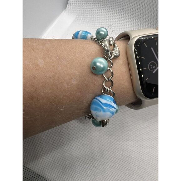 Charm bracelet Dolphin Hearts &blue‎ glass beads fashion jewelry AOV-A - Picture 3 of 5